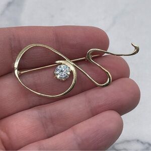 14k Gold Brooch with Diamonique CZ Stone Abstract Dainty Feminine